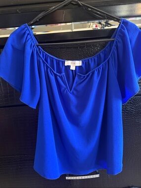 TIMING Off-Shoulder Flutter Sleeve Top - Cobalt Blue